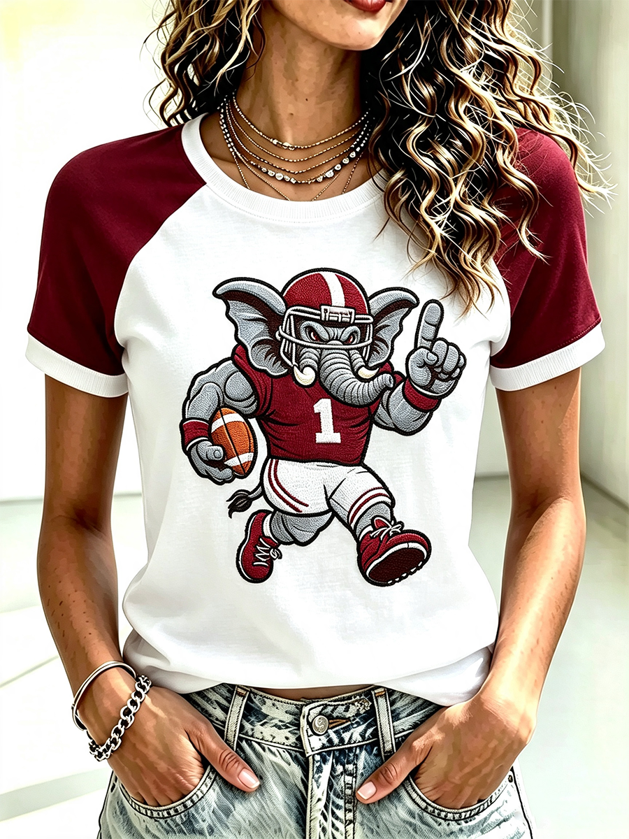 Women'S Football Printed Round Neck T-Shirt