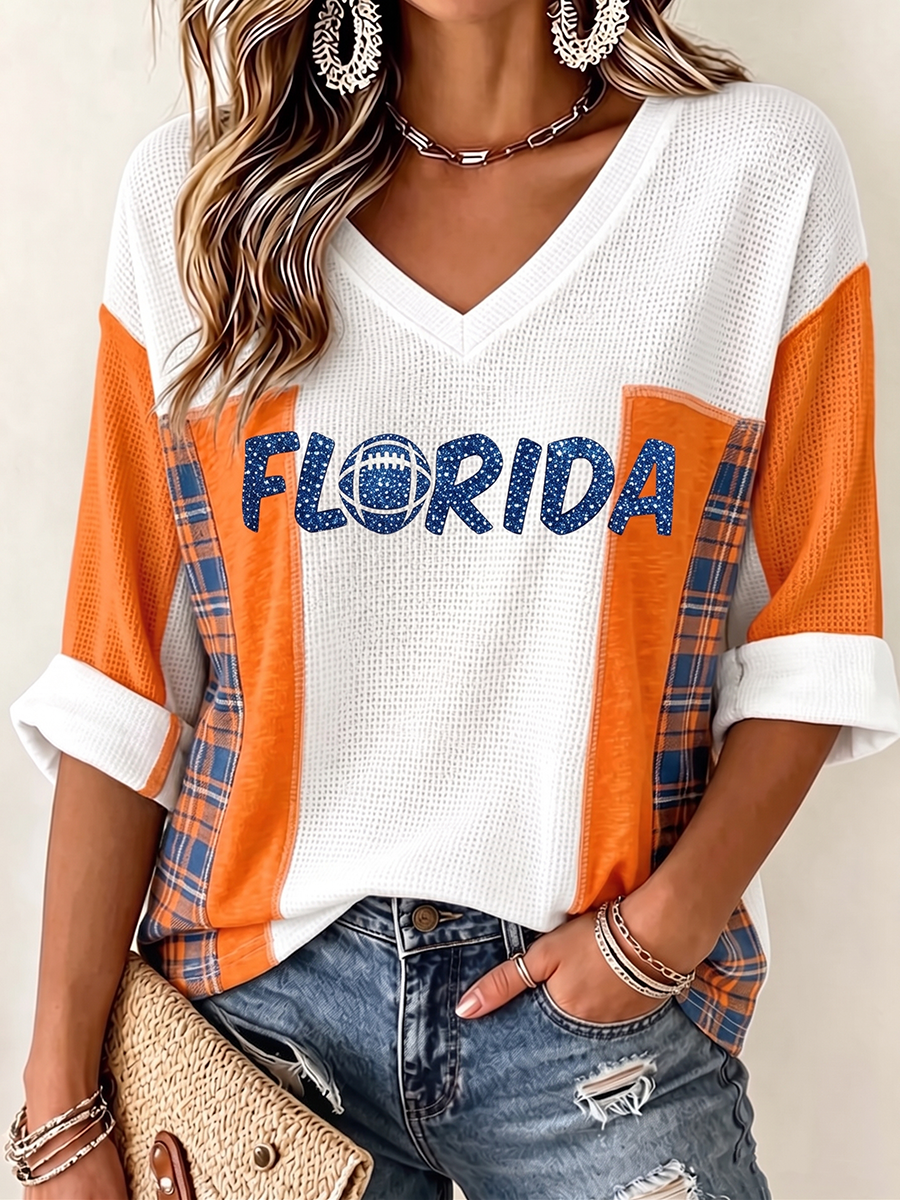 Women'S Football Print Waffle  Top