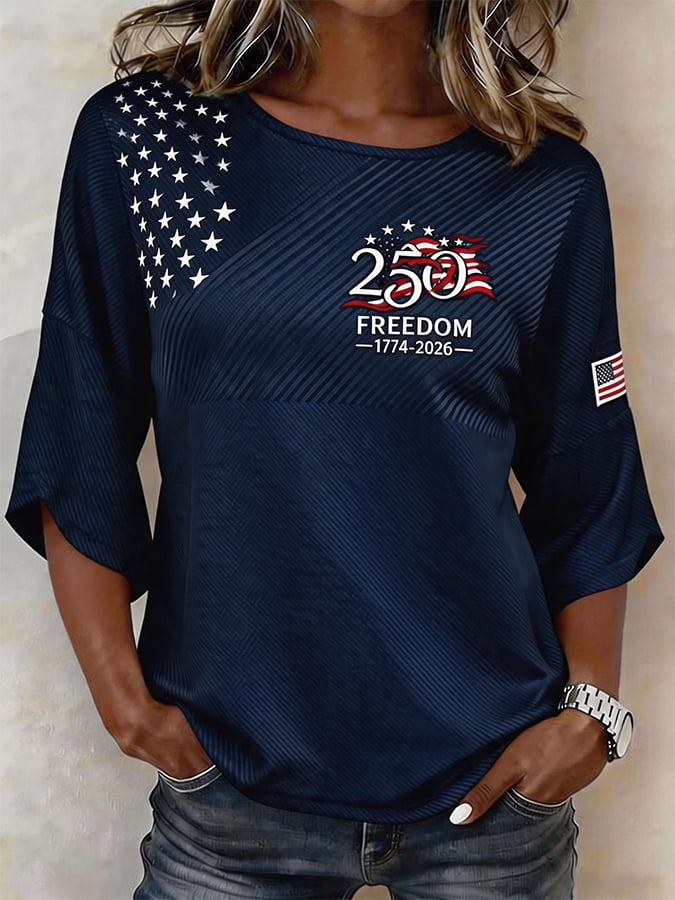 Women's Independence Day Print Loose Top