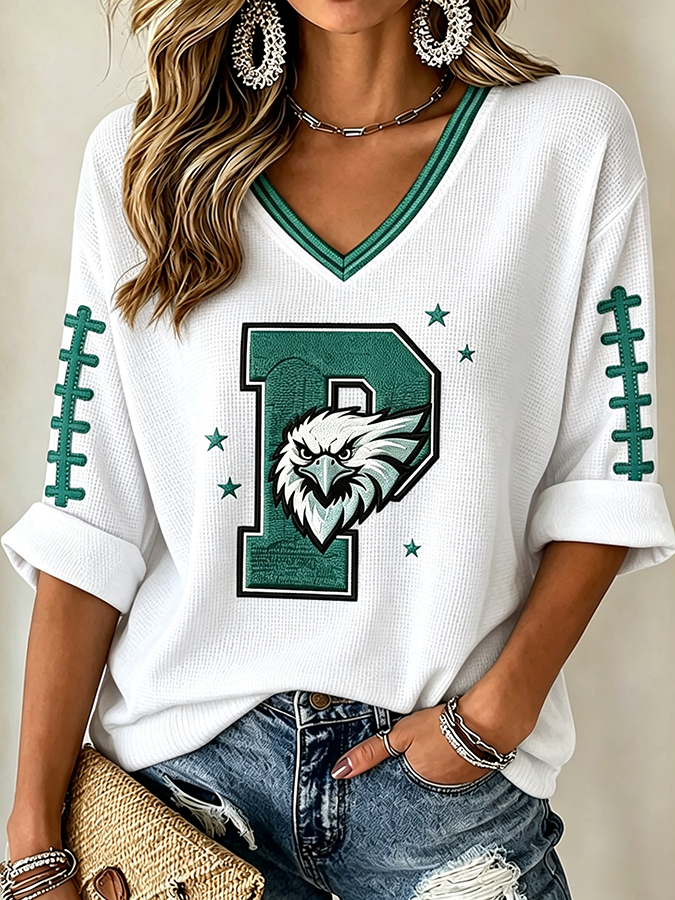 Women'S Football Print Waffle Top