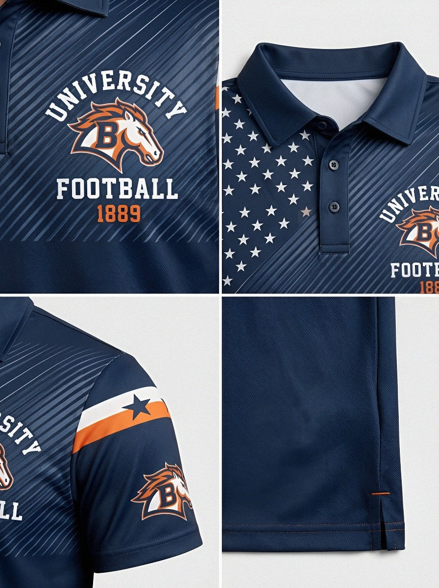 Men's Denver Broncos Football Fan American Flag Printed Polo Shirt