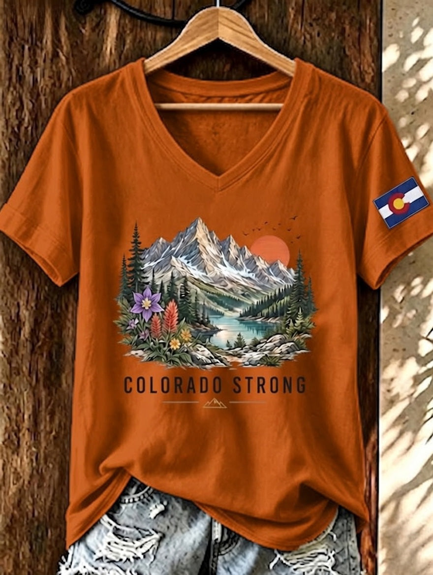 Women'S Colorado Strong Printed V-Neck T-Shirt