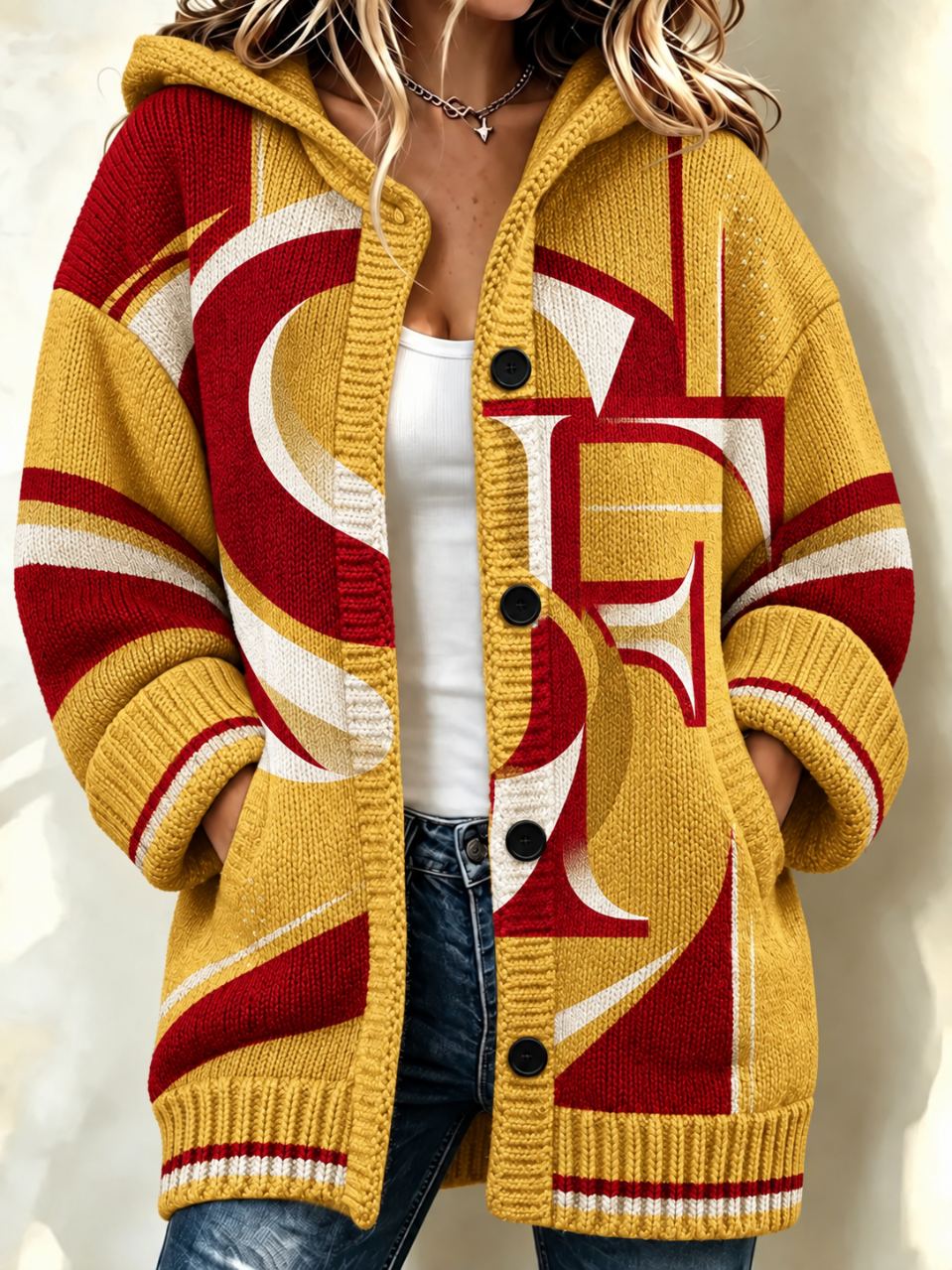 Women's Football Supporters Hooded Knit Cardigan