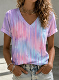 Women's Breast Cancer Awareness Striped Watercolor Printed V-Neck T-shirt