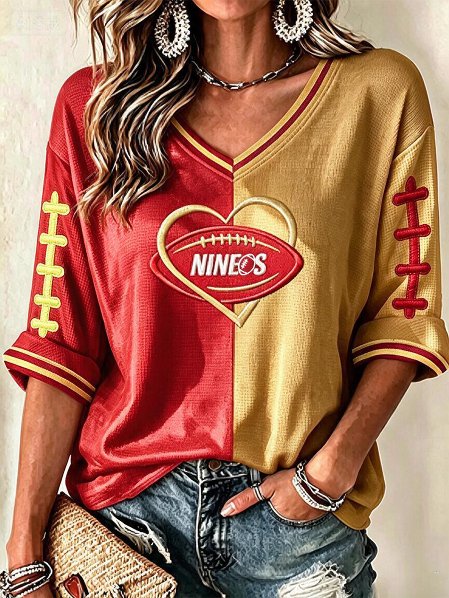 Women'S Football Print Waffle Top