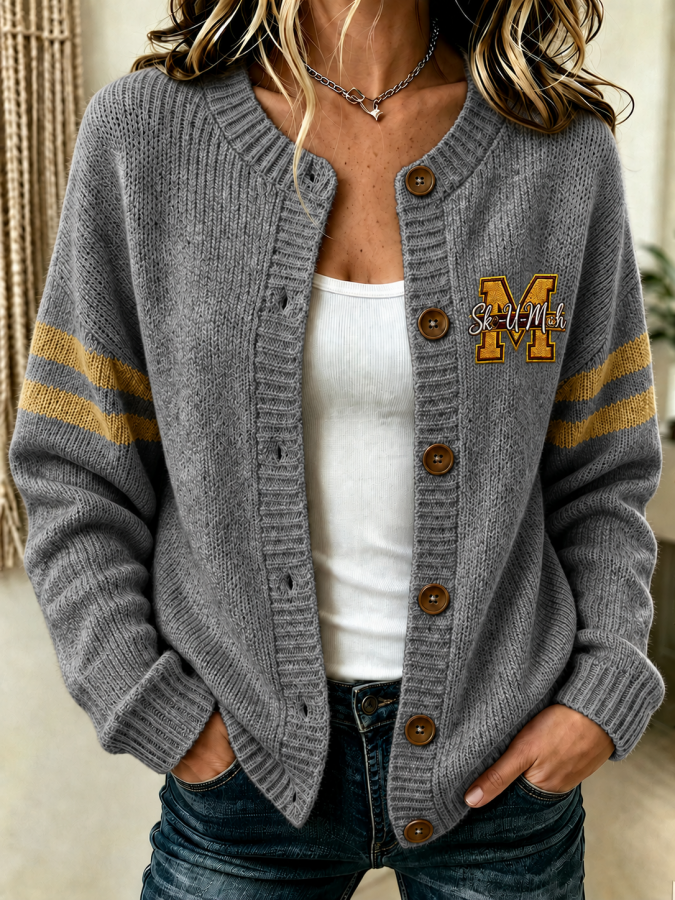 Women's Football Fans Printed Knitted Cardigan Top