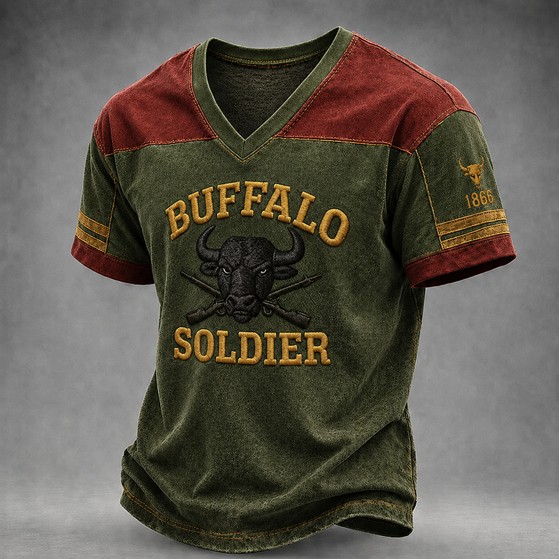 Men's Buffalo Soldier Summer V-Neck T-Shirt
