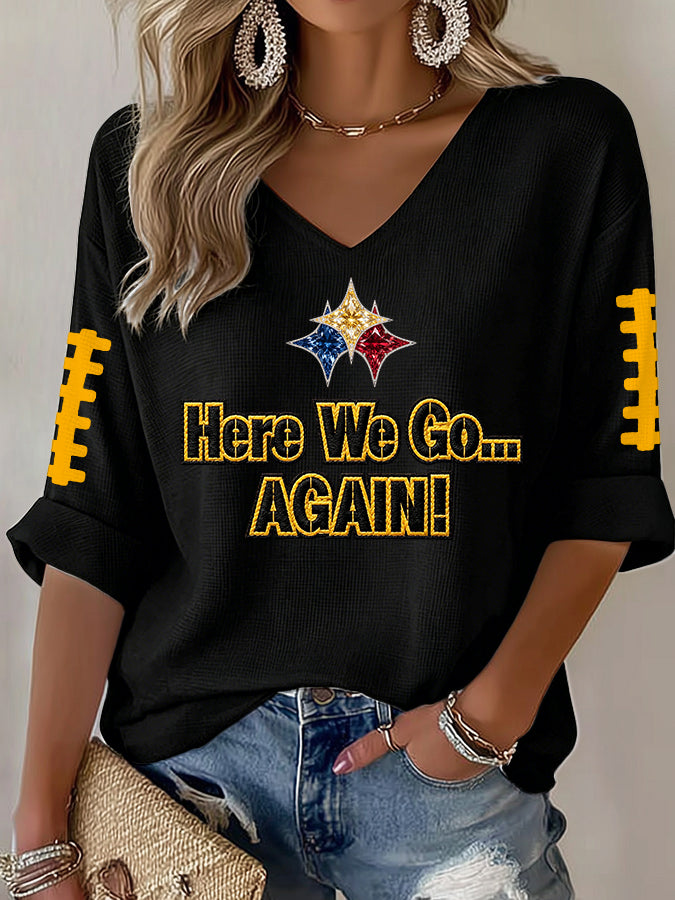 Women'S Football Print Waffle Top