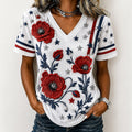 Women's Vintage Floral Patriotic Print Casual Top