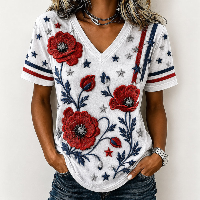 Women's Vintage Floral Patriotic Print Casual Top
