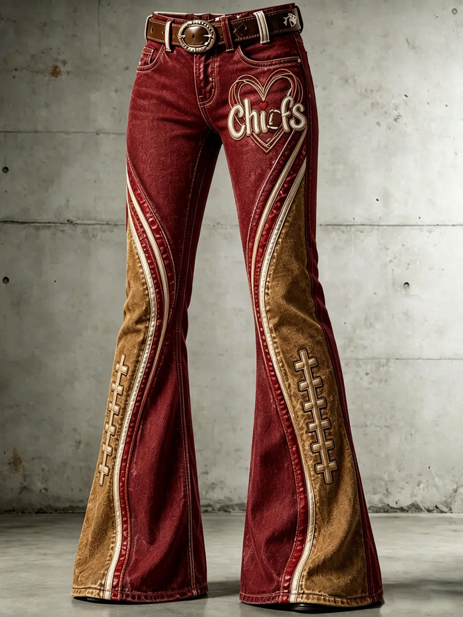 Women's Football Printed Denim Pants