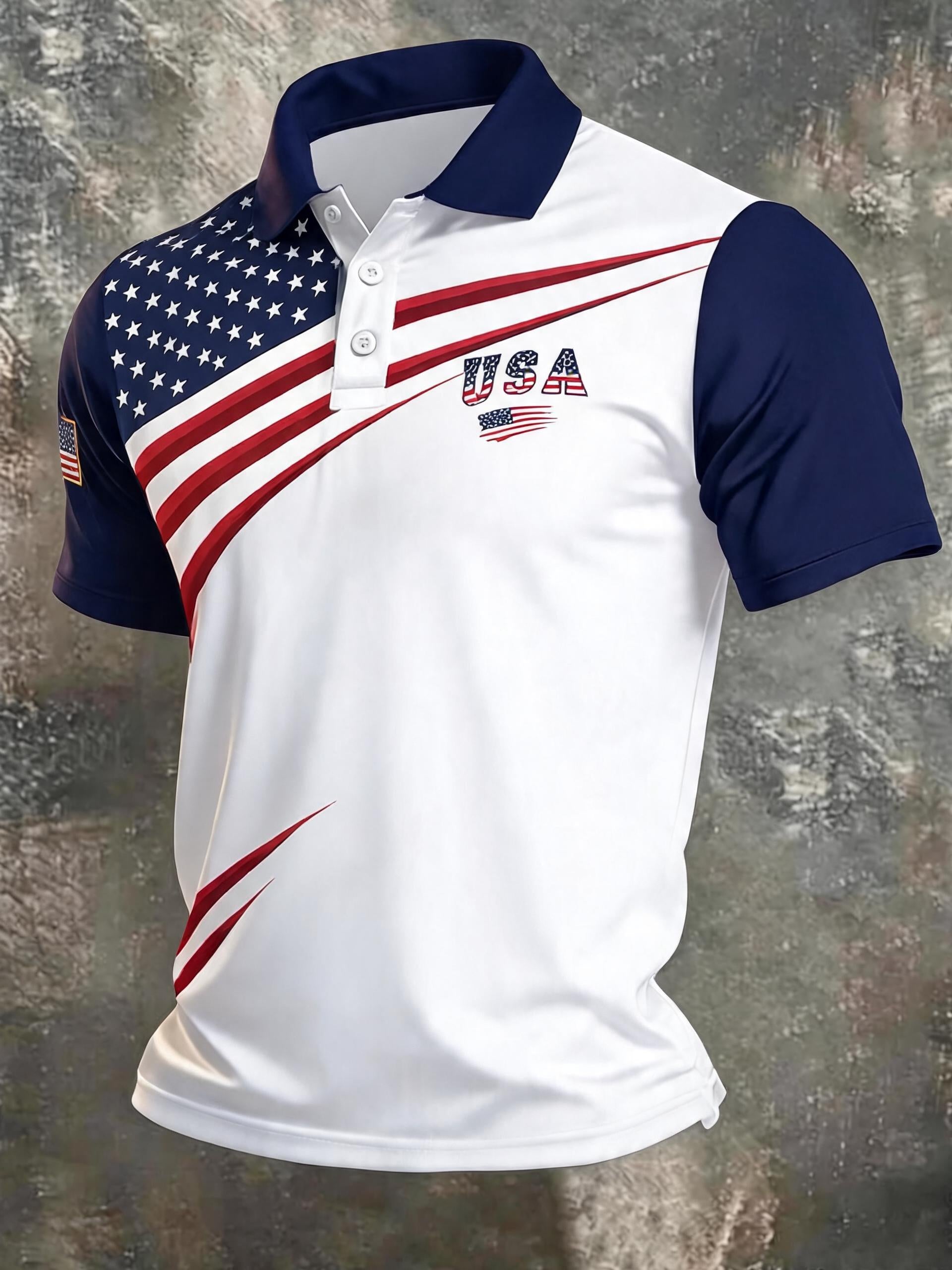Men'S American Flag Print Casual Polo Shirt