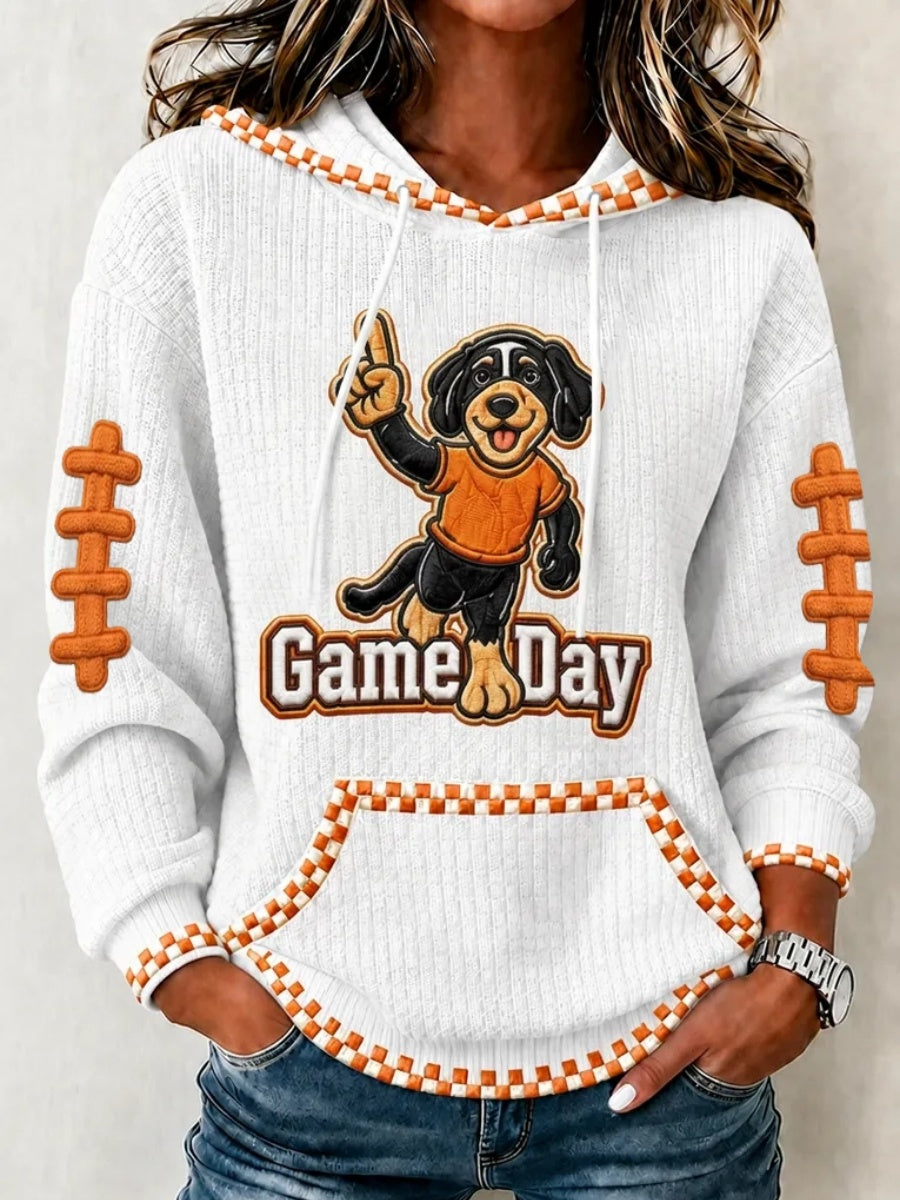 Women's Football Print Waffle Hooded Sweatshirt