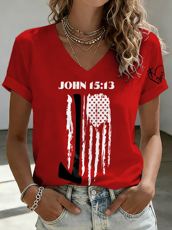 Wilderness Eagle Cross Faith Through The Fire V Neck Short Sleeve Vintage T-Shirt