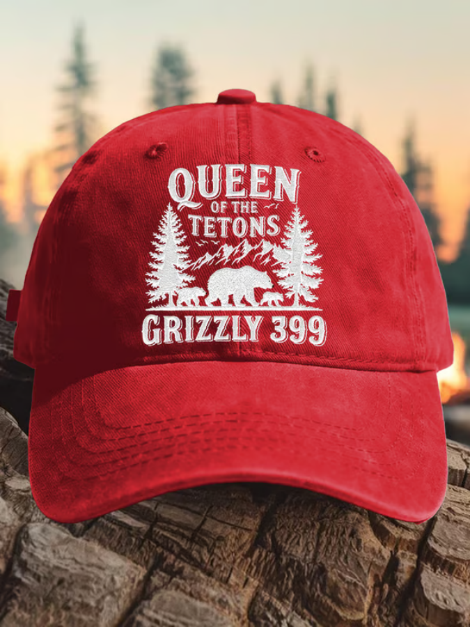 Retro Queen Of The Tetons Grizzly 399 Print Baseball Cap