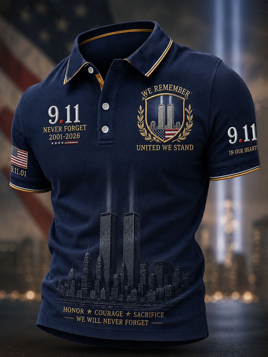 Men's 9.11 Never Forget Print Casual Polo Shirt