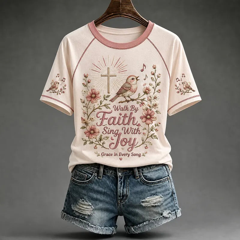 Women's Faith Floral Art Print T-Shirt