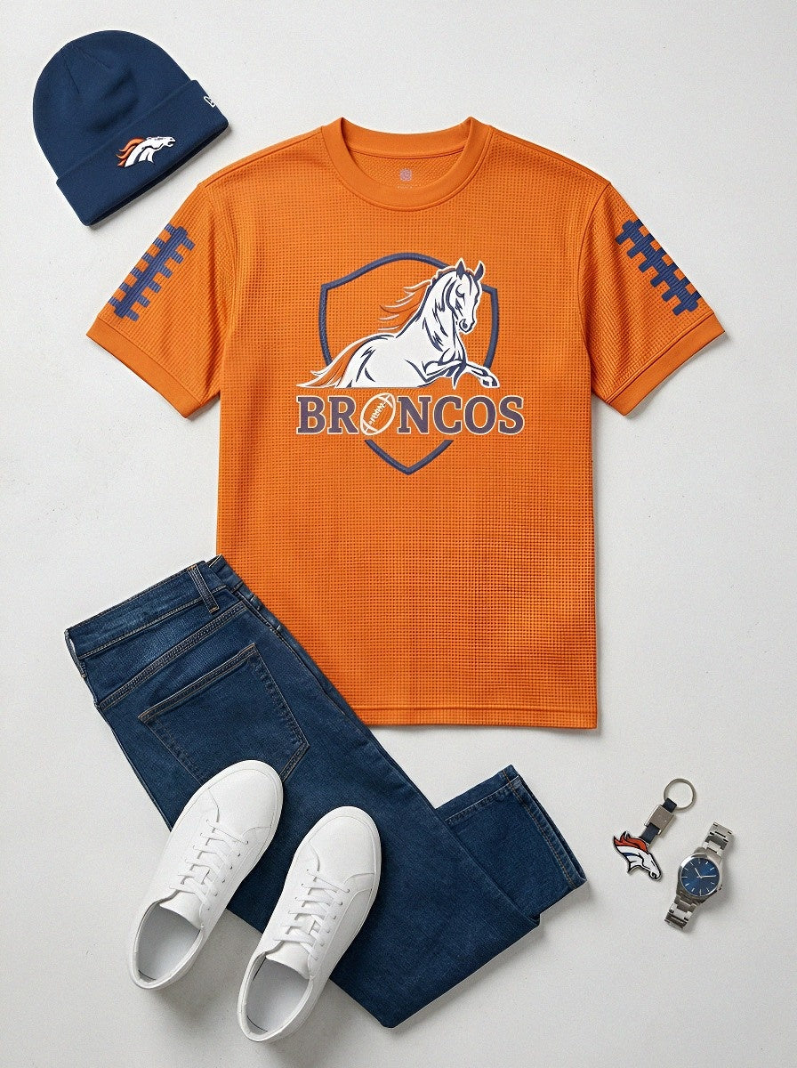 Men's Denver Broncos Football Shield Logo Printed T-shirt