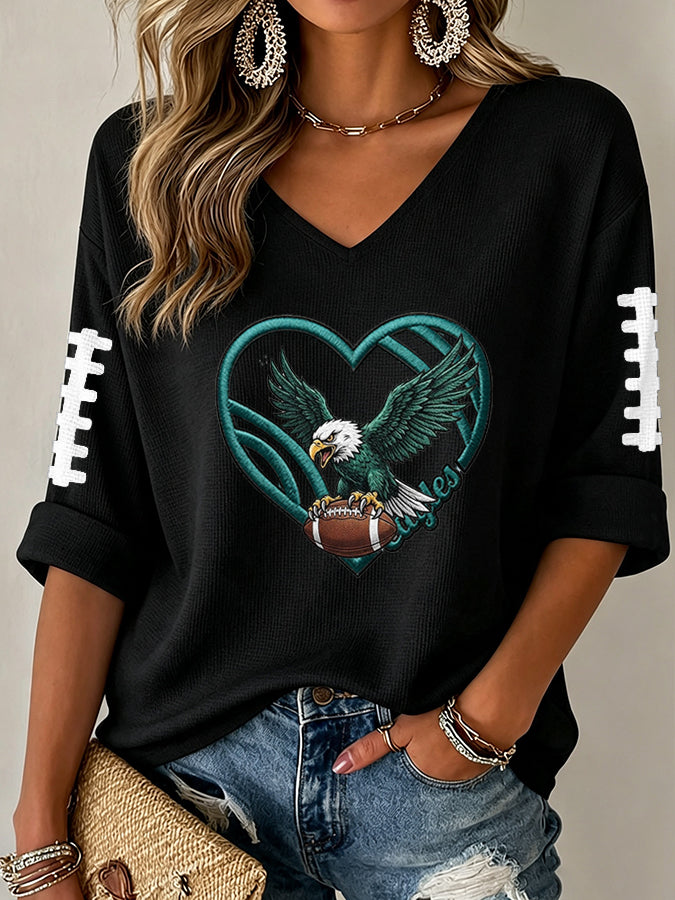 Women'S Football  Print Waffle  Top