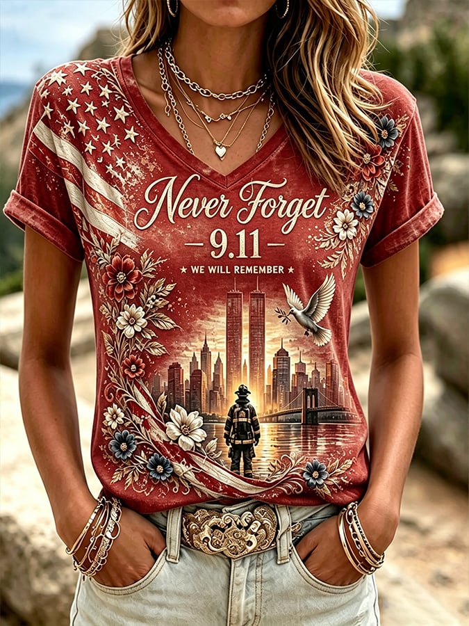 Women's  Retro  9.11 Never Forget Print T-shirt