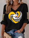 Women's Football Printed V-Neck T-Shirt