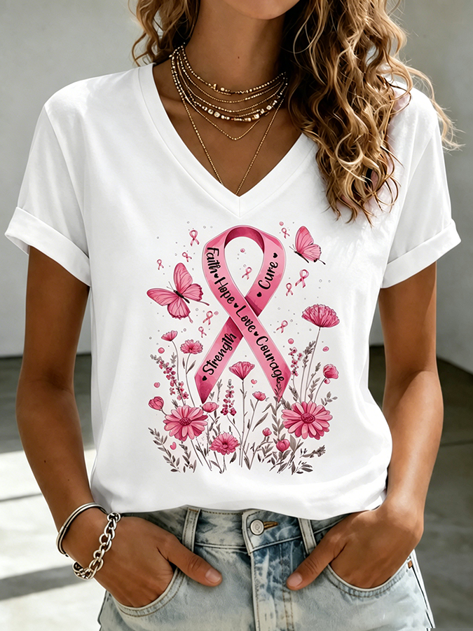Women'S Breast Cancer Awareness  Printed Casual T-Shirt