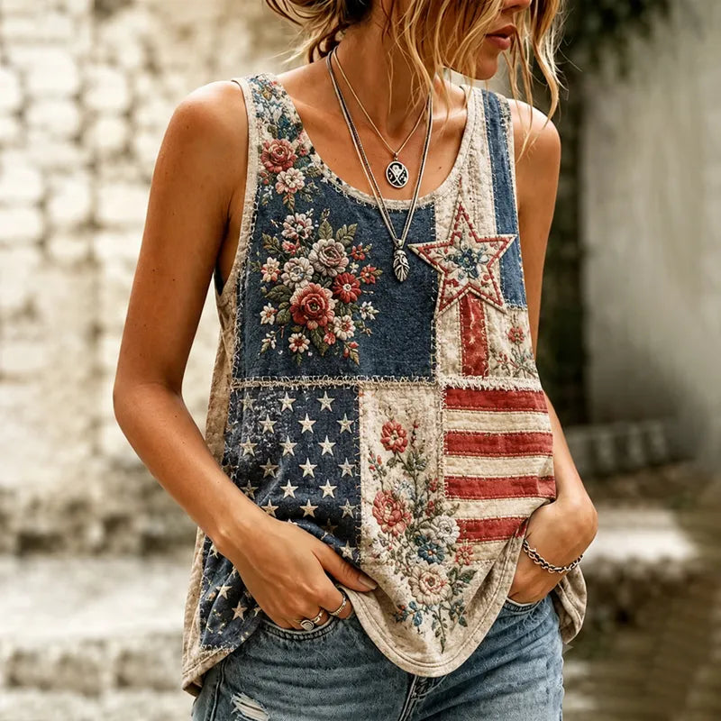 Women's Floral Patchwork Art Print Tank Top