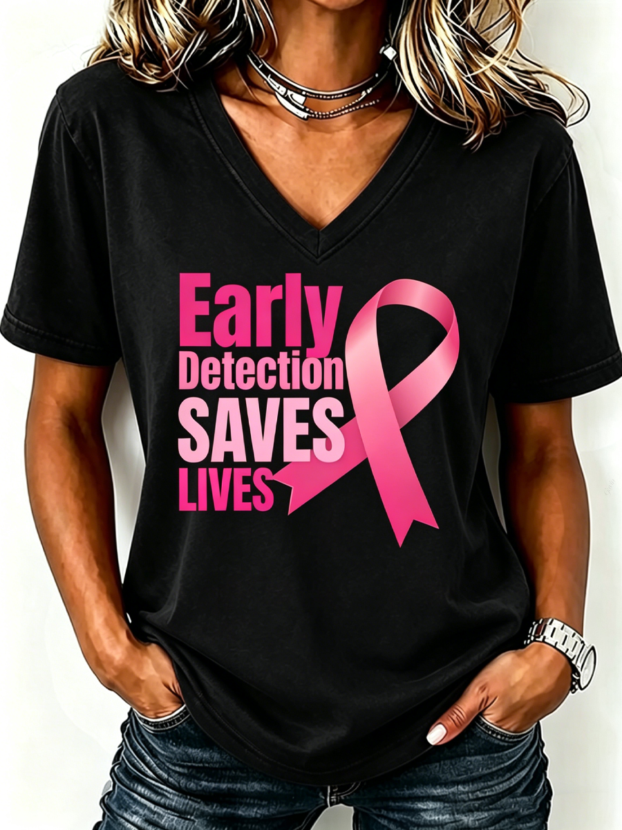 Women'S Mental Health Breast Cancer Theme Printed Casual T-Shirt
