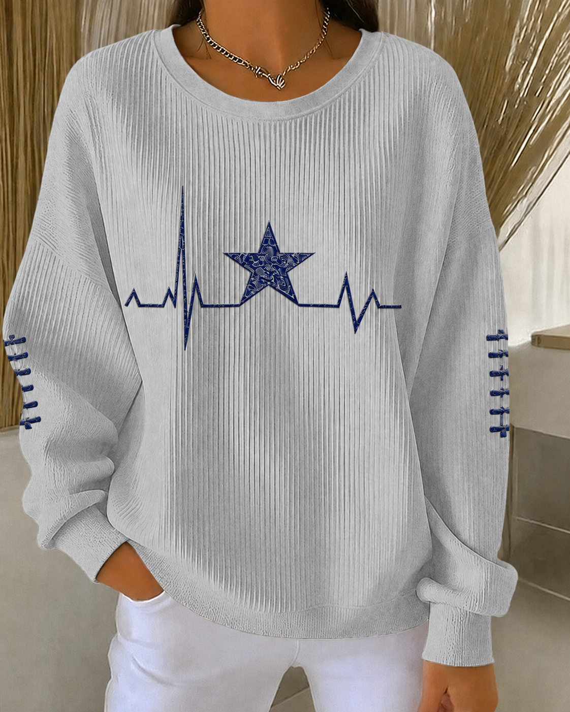 Women'S Embroidered Round Neck Football Top