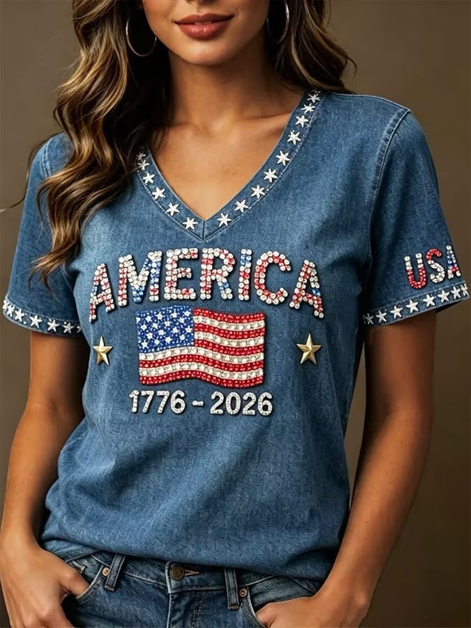 Women's 250th Anniversary  Art  Print Casual V-Neck Vest