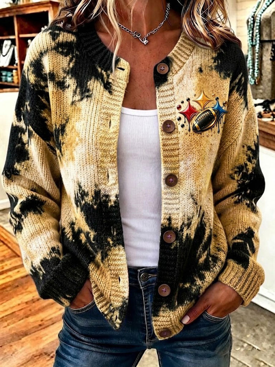Women'S Football Printed Knitted Cardigan