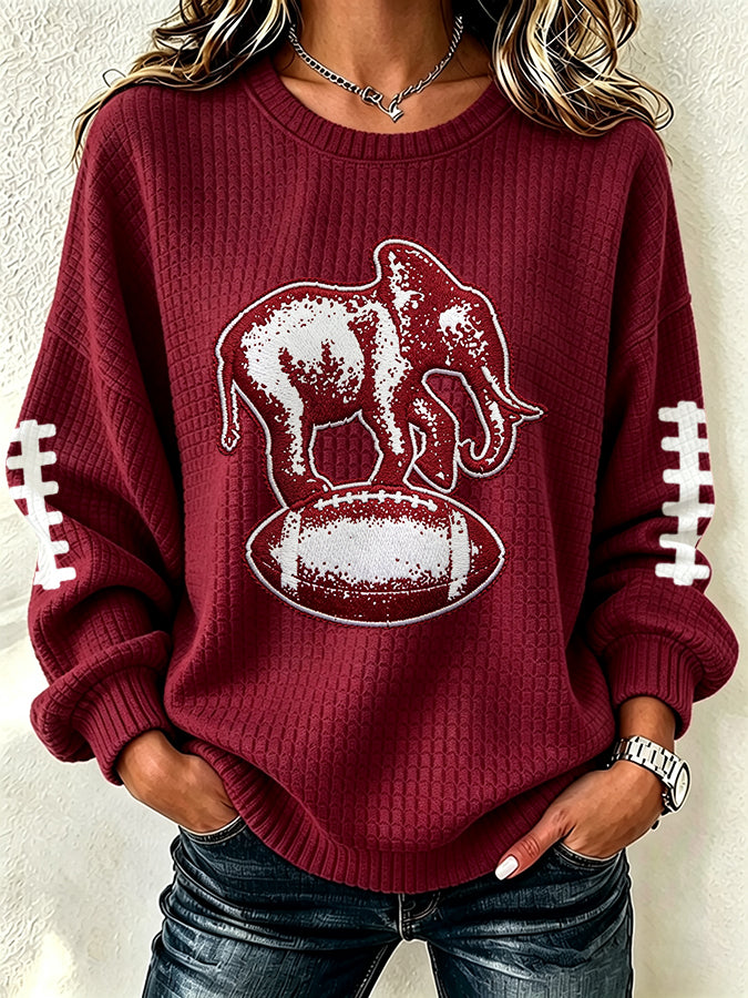 Women'S Football Print Long Sleeved Round Neck Sweatshirt