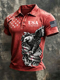 Men'S  American Flag Print Casual Polo Shirt