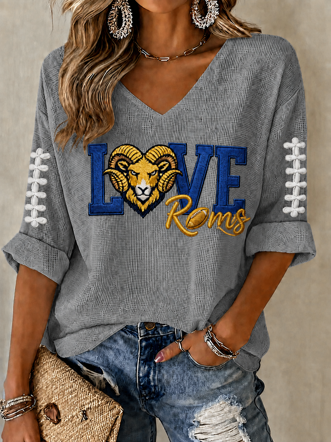 Women'S Football Print Waffle Top