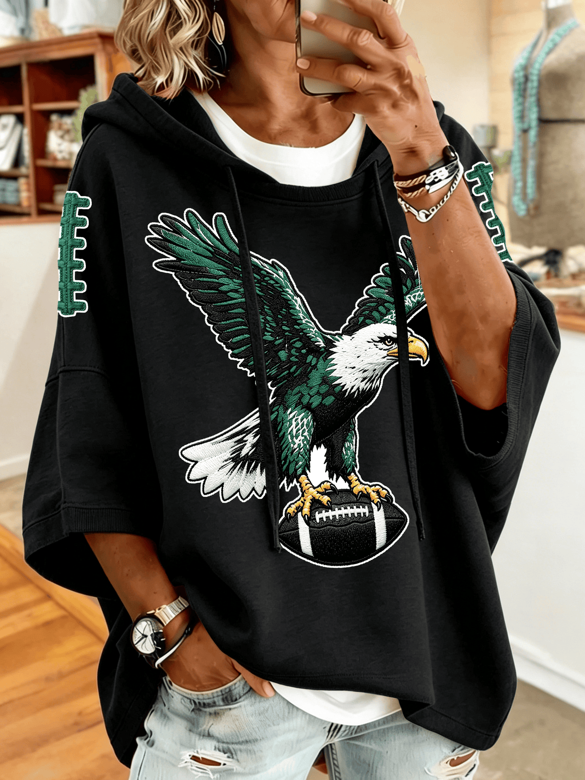 Women'S Retro Football Printed Hoodie