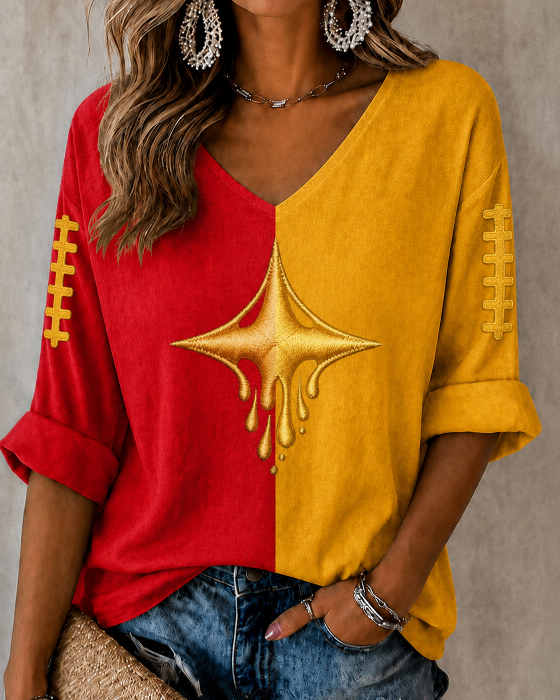 Women'S Football Print Waffle Top