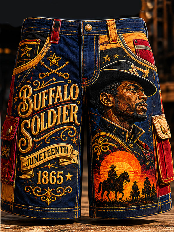 Men's Buffalo Soldier Juneteenth 1865 Western Style Print Casual Shorts