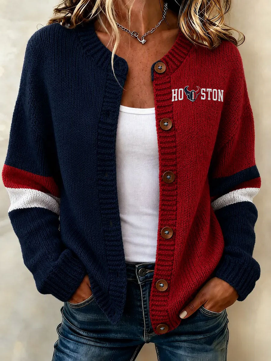 Women'S Casual Football Print Knitted Cardigan Top