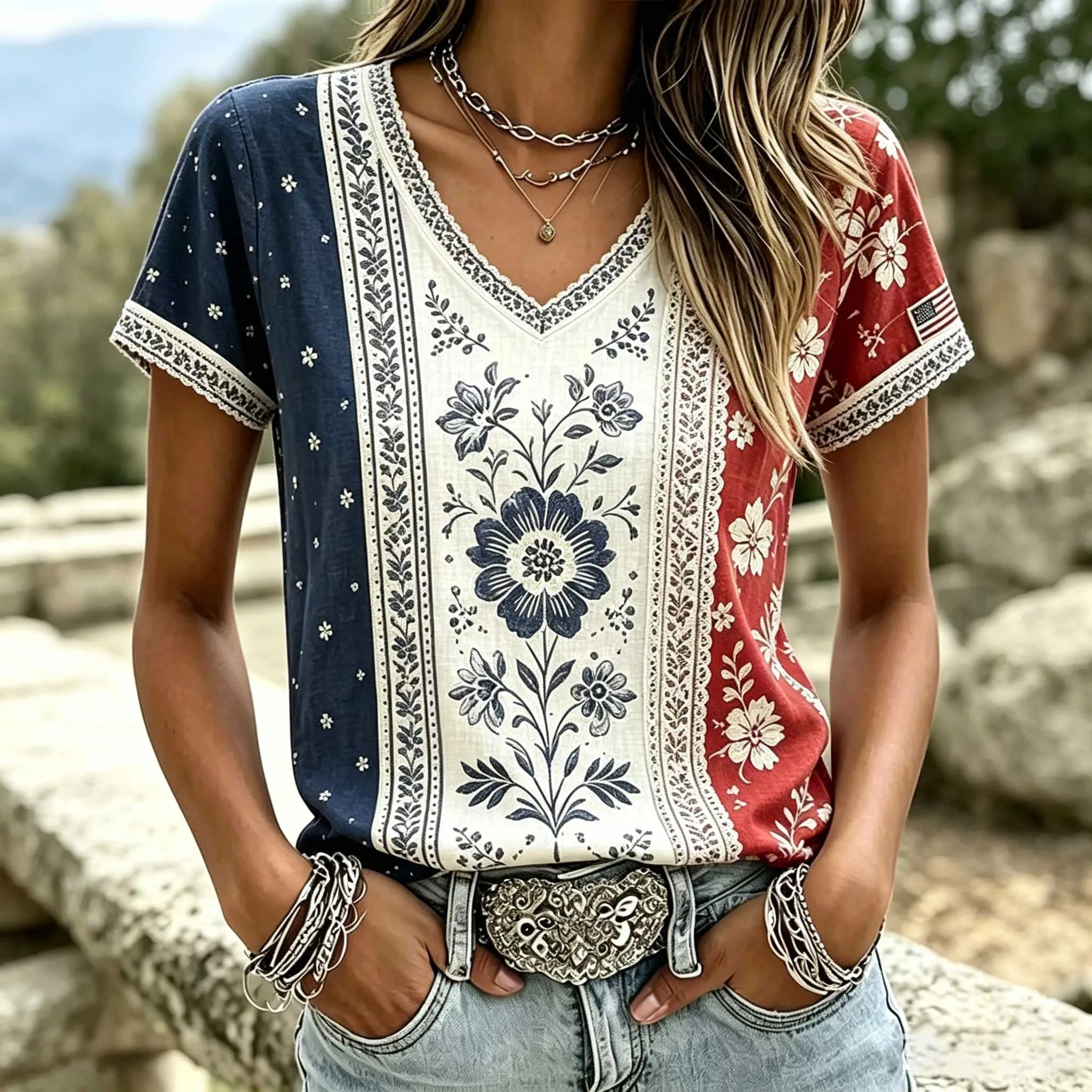 Women's casual retro American 250th  T-shirt