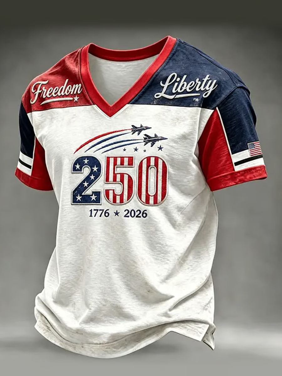 America 250th Anniversary Patriotic V-Neck T-Shirt