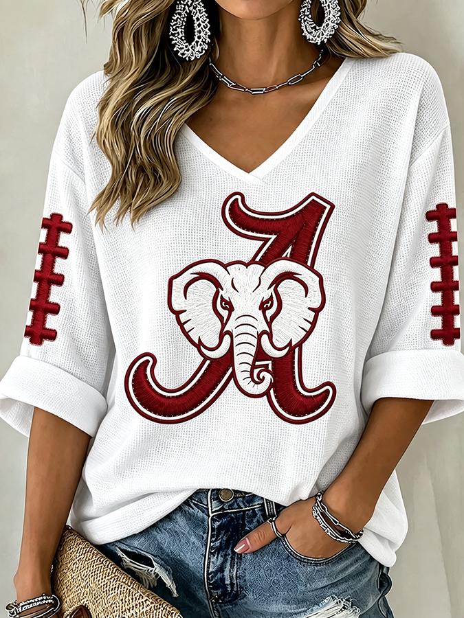 Women'S Football Print Waffle  Top