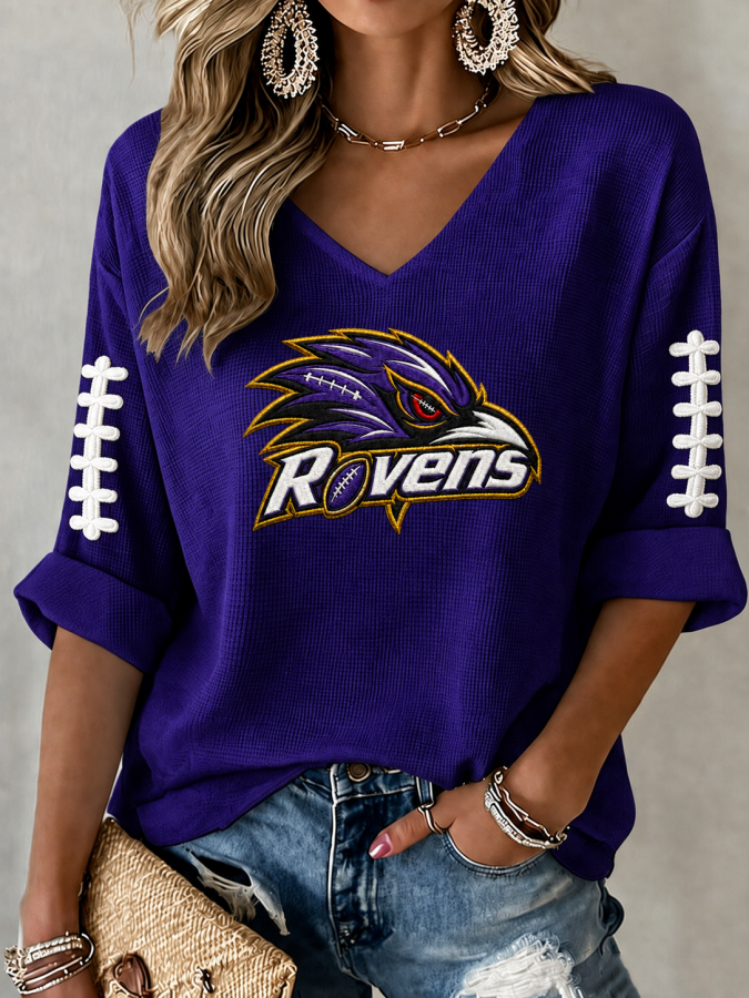 Women'S Football Print Waffle  Top