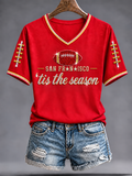 Women's Football Print V Neck T-Shirt