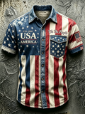 Men'S Casual American 250Th Anniversary Edition Printed Pocket Short Sleeved Shirt