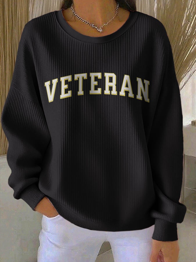 Women's Veteran Print Round Neck Sweatshirt