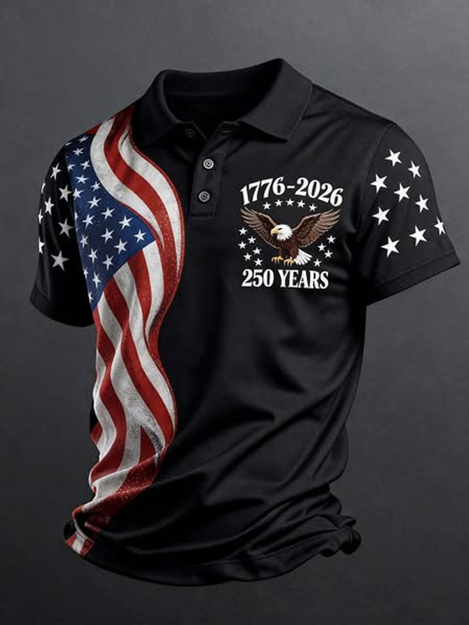 Men'S America Flag Print Casual Polo Shirt