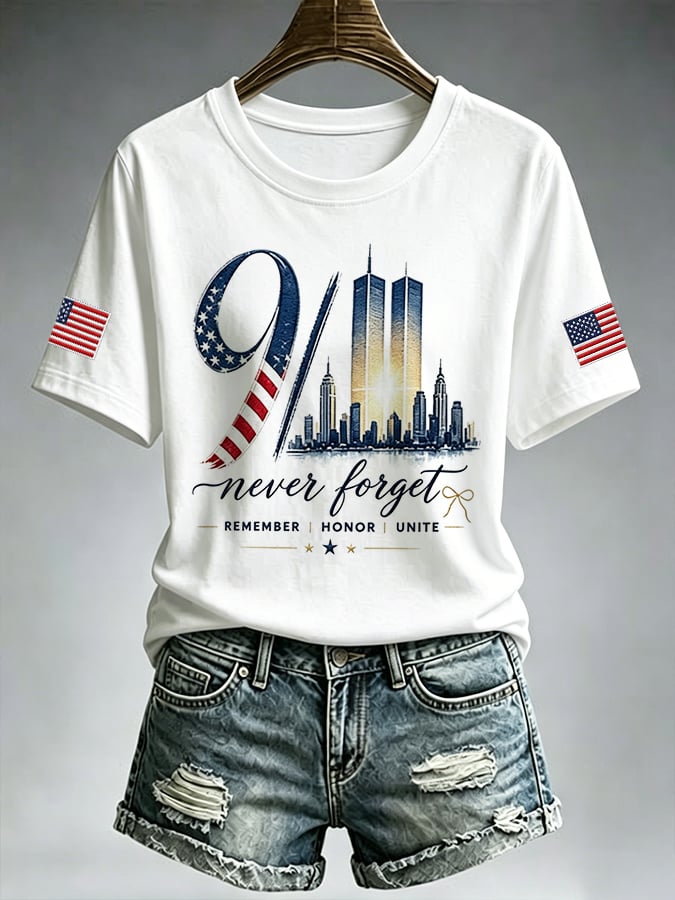 Women's  Retro  9.11 Never Forget Print T-shirt