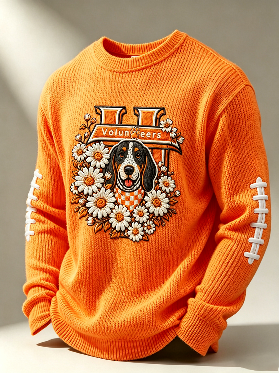 Men'S Football Printed Casual Round Neck Sweater