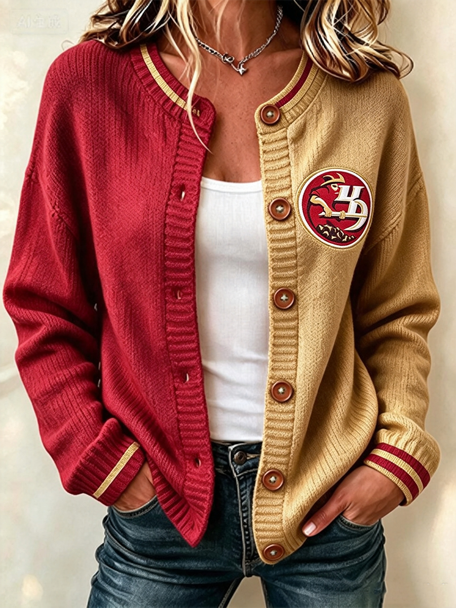 Women'S Football Printed Knitted Cardigan