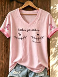 Women'S American Flag Pink Ribbon Embroidered Casual T-Shirt